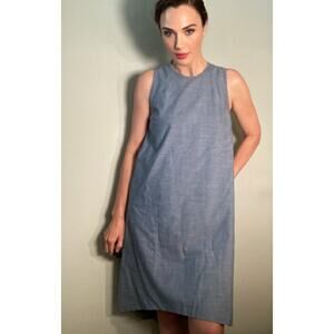 Lorenzini Italian Reversible Cotton Dress Chambray & Blue Camo Minimalism ~ Sz M